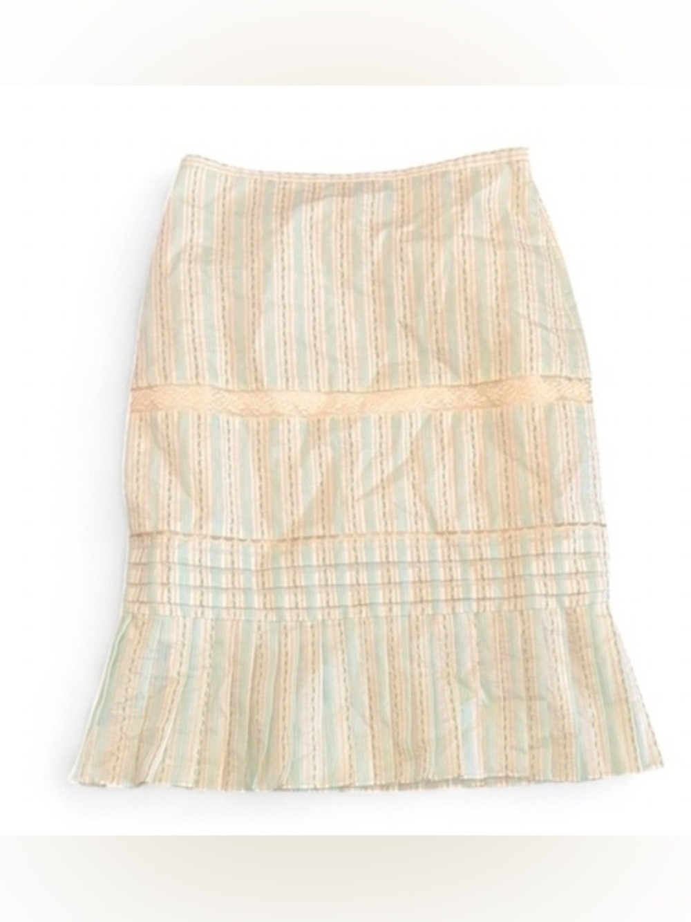 ISO Tibi Green Floral Stripe Midi Pencil Skirt With Pleated Tiers Size 6